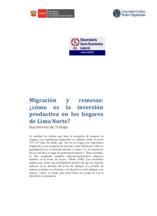 Migración y remesas:¿cómo es la inversión productiva en los hogares de Lima Norte?